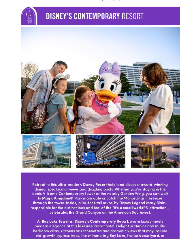 Disney's Contemporary Resort brochure cover